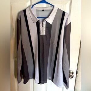 mens longlseeve gray and white striped shirt